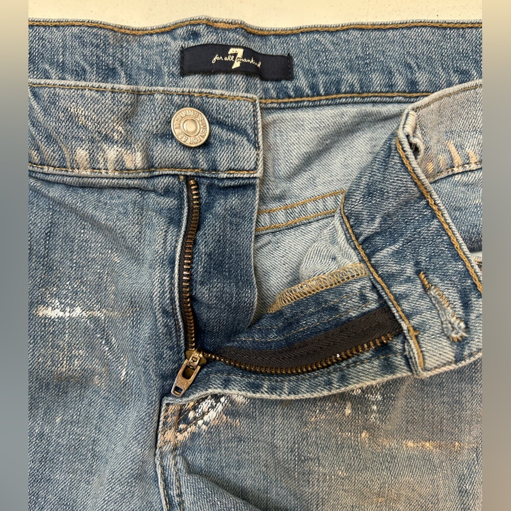 7 for all Mankind Metallic Silver Mid Rise Jean Shorts Size 32 - Picture 2 of 8